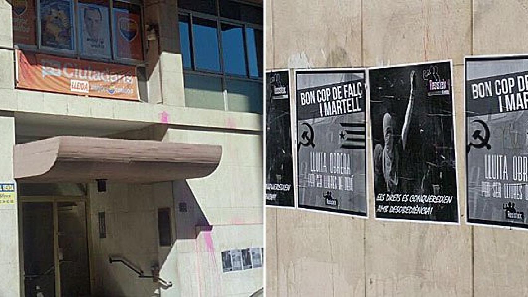 Un grupo de participantes en una manifestación independentista ataca la sede de Ciudadanos en Lérida