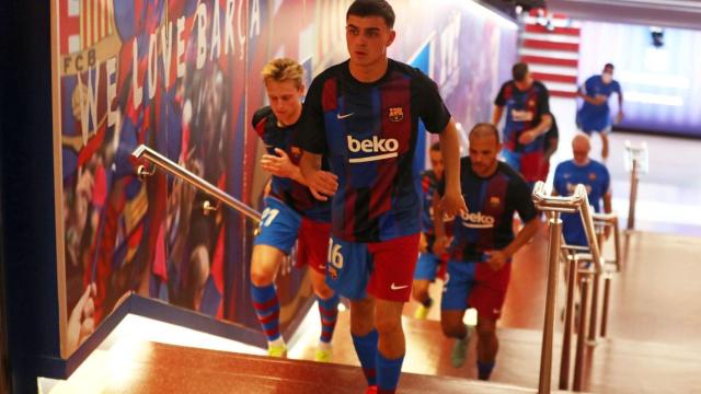 Pedri antes del partido ante la Real Sociedad, en la primera jornada de Liga / FCB