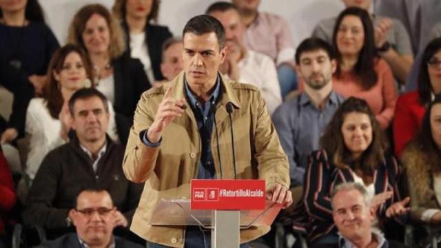El presidente del Gobierno, Pedro Sánchez, durante el mitin en Barakaldo / EFE