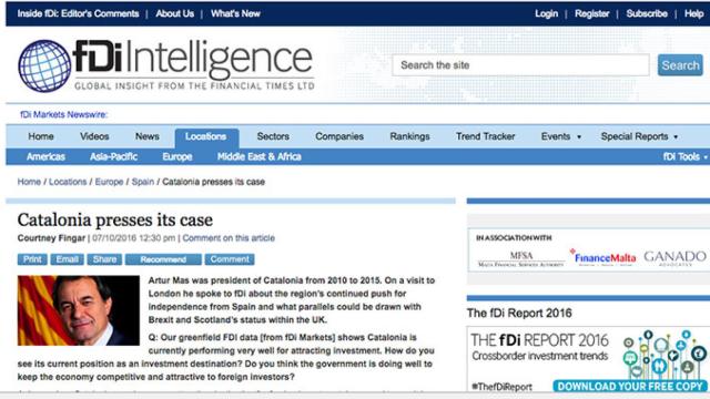 Artur Mas contradice a Carles Puigdemont en una entrevista en FDiIntelligence / CG