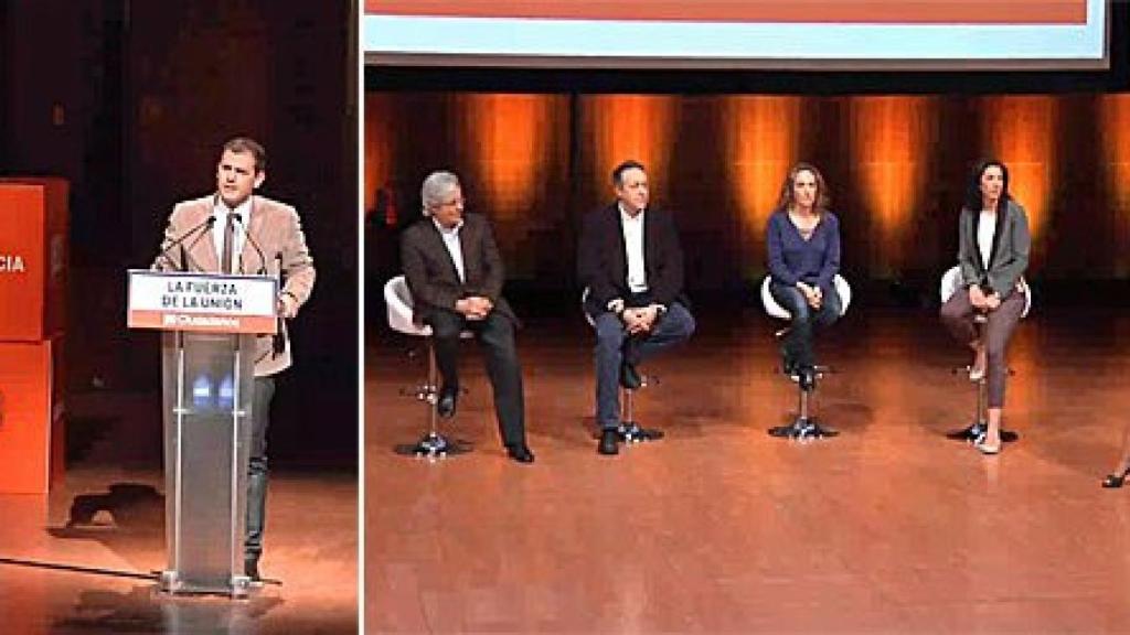 Dos momentos del acto de presentación de la candidatura de Ciudadanos para las europeas en Madrid