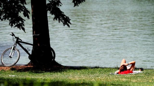 Una mujer descansa en una parque durante la ola de calor / EFE