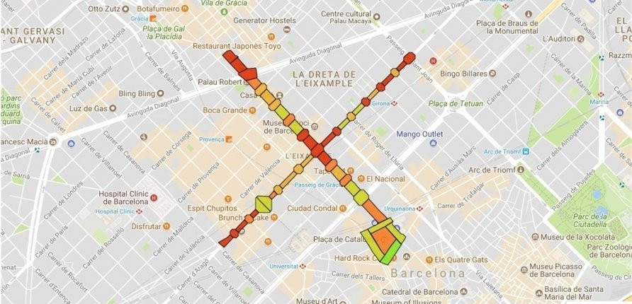 Zona afectada por la manifestación (Passeig de Gràcia, plaza Catalunya y calle Aragó) / ANC