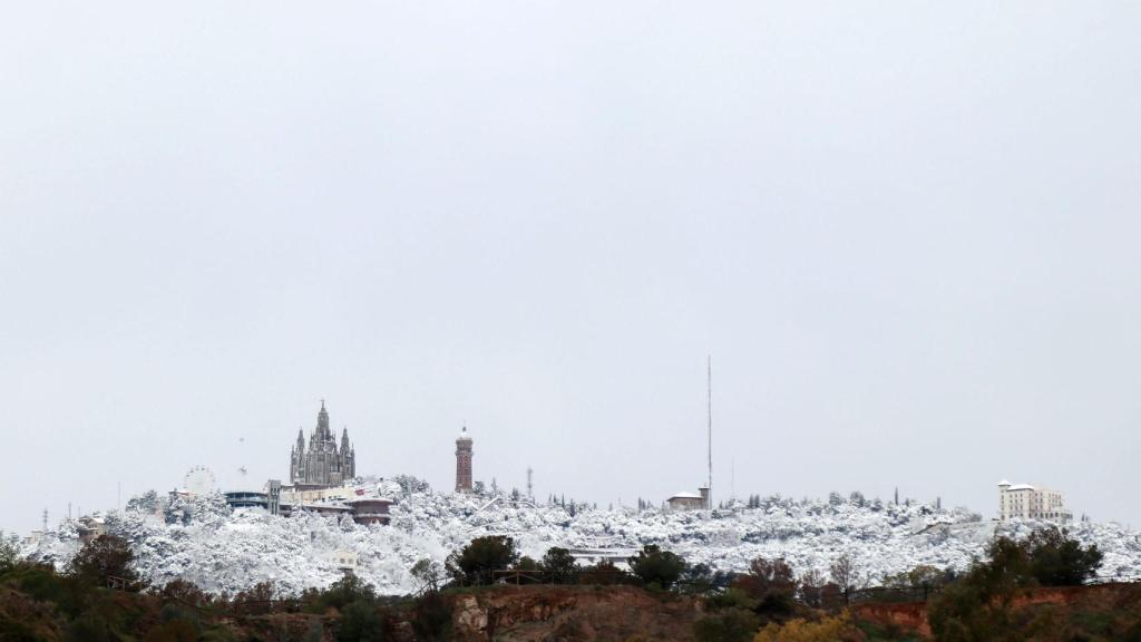 La montaña del Tibidabo ha amanecido cubierta por un manto blanco / HUGO FERNÁNDEZ