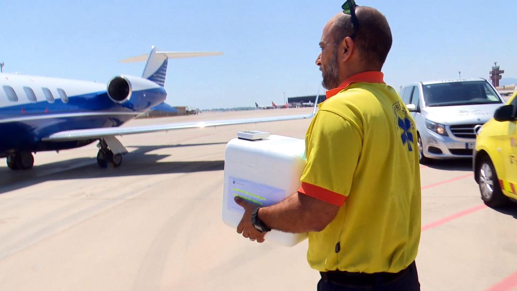 Llegada del riñón al aeropuerto antes de realizar el intercambio con el riñón procedente de Pisa / FUNDACIÓ PUIGVERT
