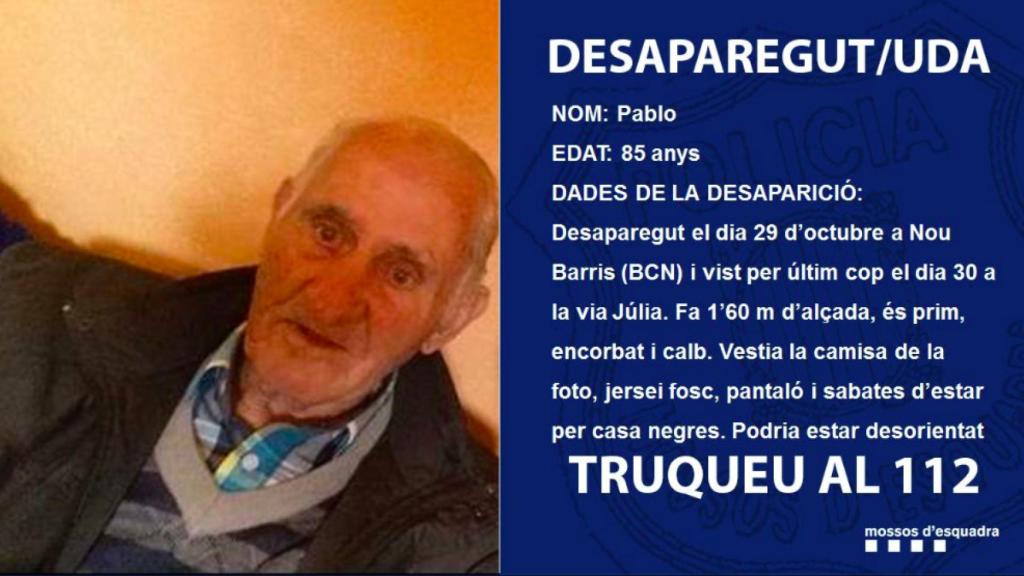Pablo, el anciano de 85 años desaparecido en Nou Barris / MOSSOS