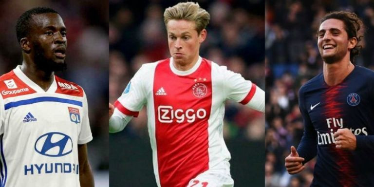 Tanguy NDombele (OL), Frenkie de Jong (Ajax) y Adrien Rabiot (PSG), futbolistas que sigue el Barça para el centro del campo