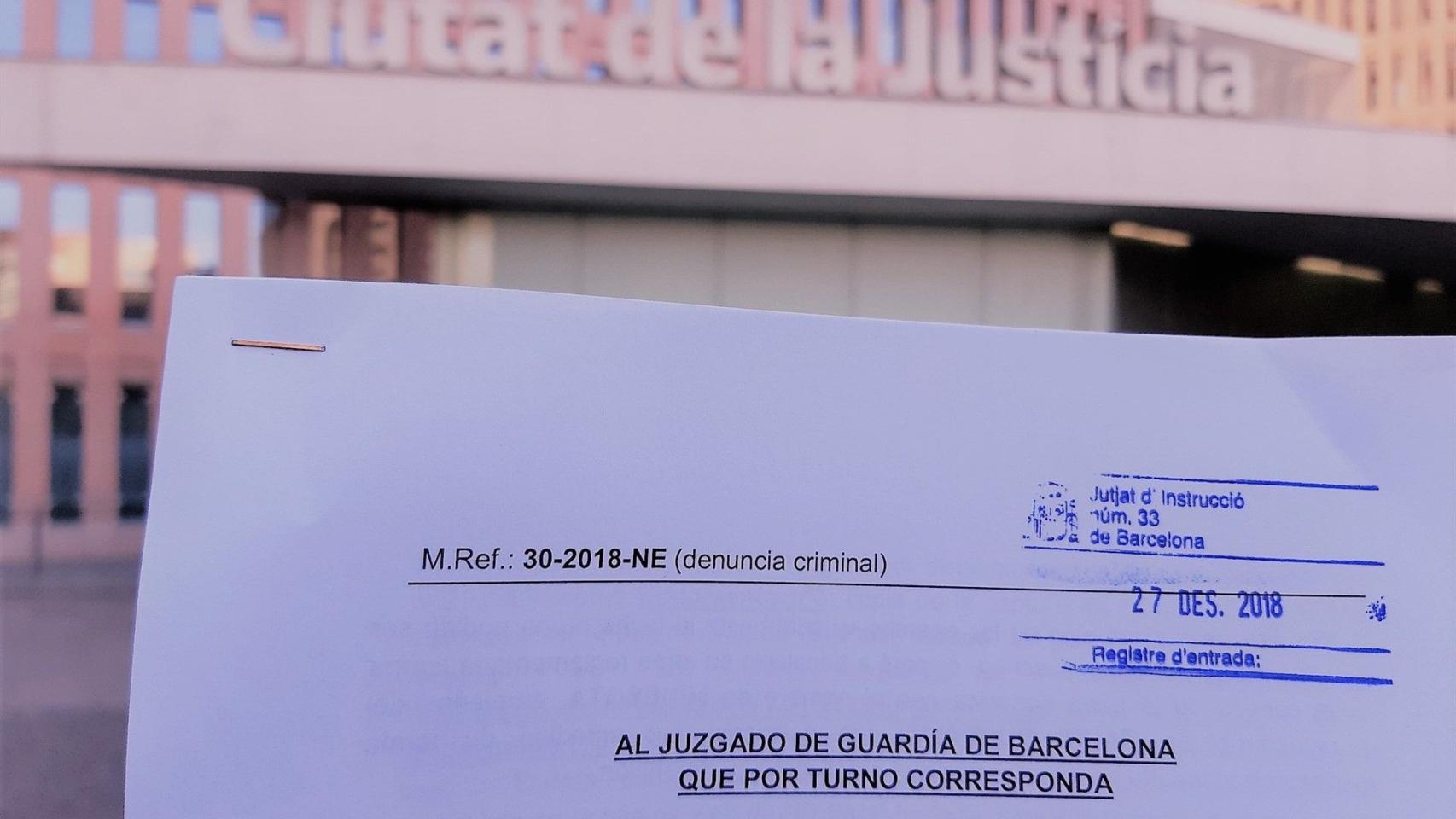 Imagen de la denuncia a favor de Sota frente a los juzgados