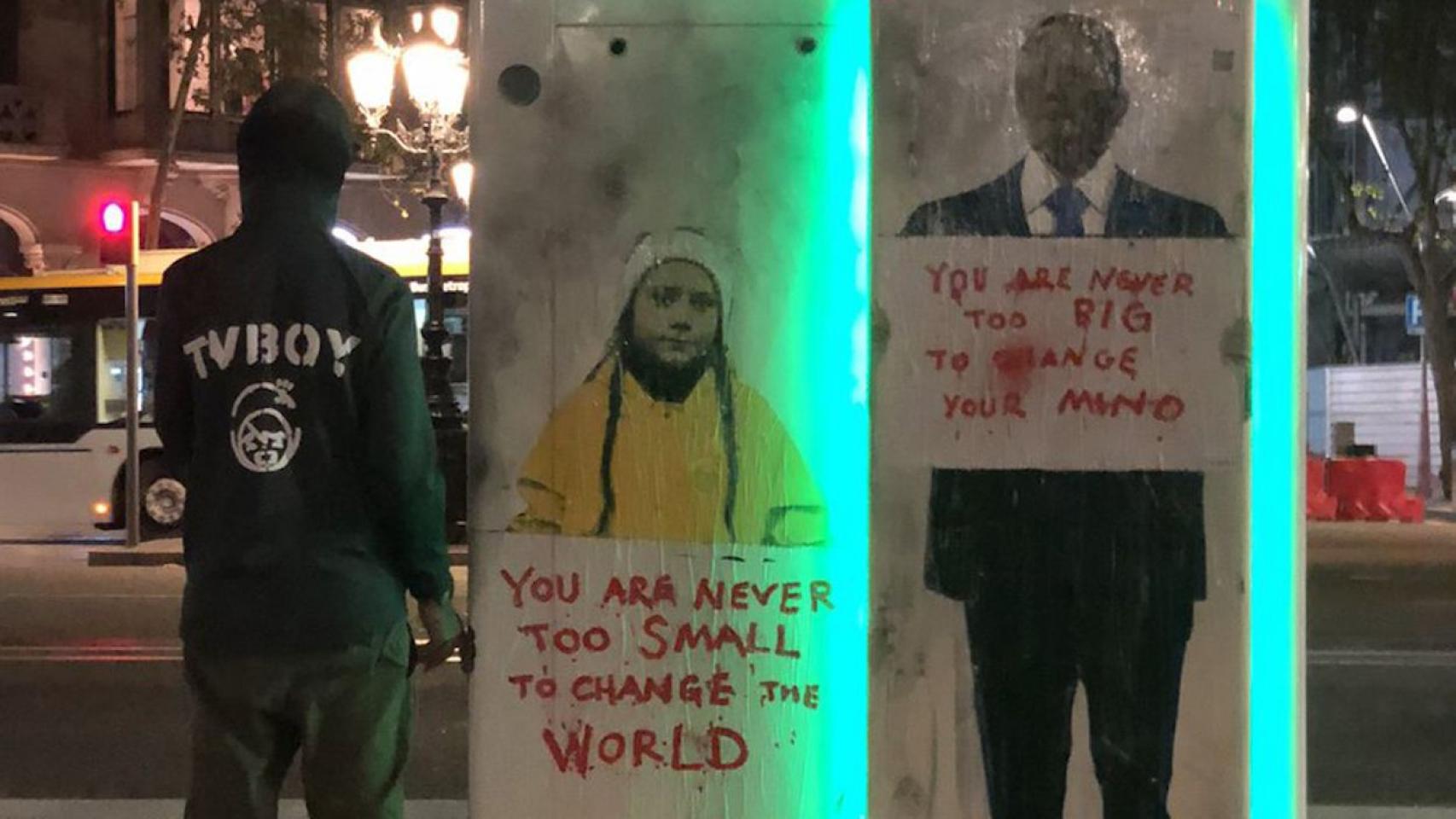 El grafiti de TVboy en Barcelona antes de ser eliminado