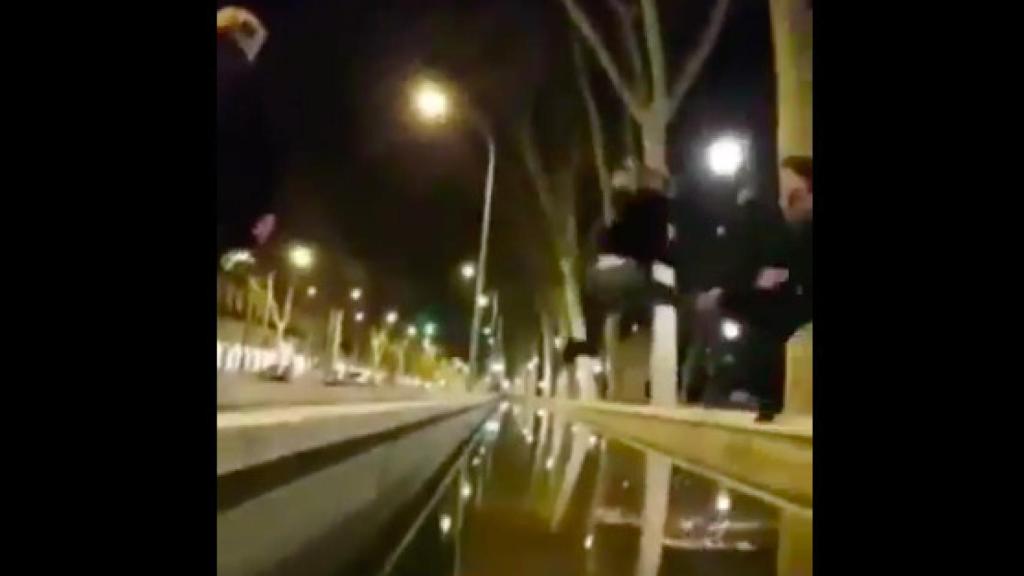 Momento en el que la turista salta antes de caer en un estanque de la Ciutadella / TWITTER