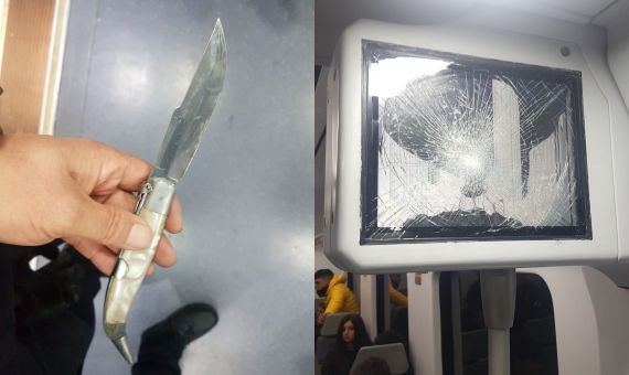 Arma blanca incautada y pantalla rota en uno de los trenes de Renfe dirección Blanes / MA