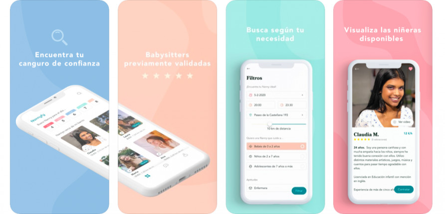 Múltiples pantallas de Nannyfy, la aplicación para encontrar canguro en menos de una hora
