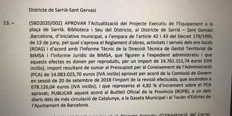 La semana pasada, la Comisión de Gobierno aprobó el presupuesto de la Biblioteca de Sarrià / AY. DE BCN