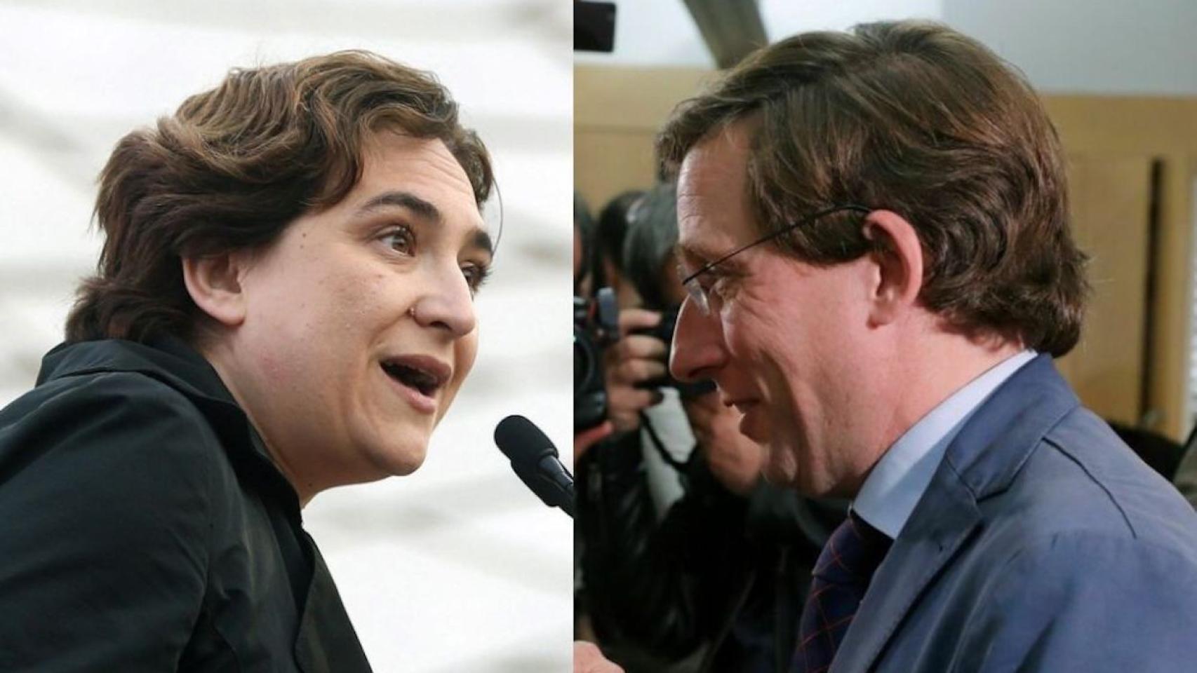 Fotomontaje formado por la alcaldesa de Barcelona, Ada Colau, y el primer edil de Madrid, José Luis Martínez Almeida