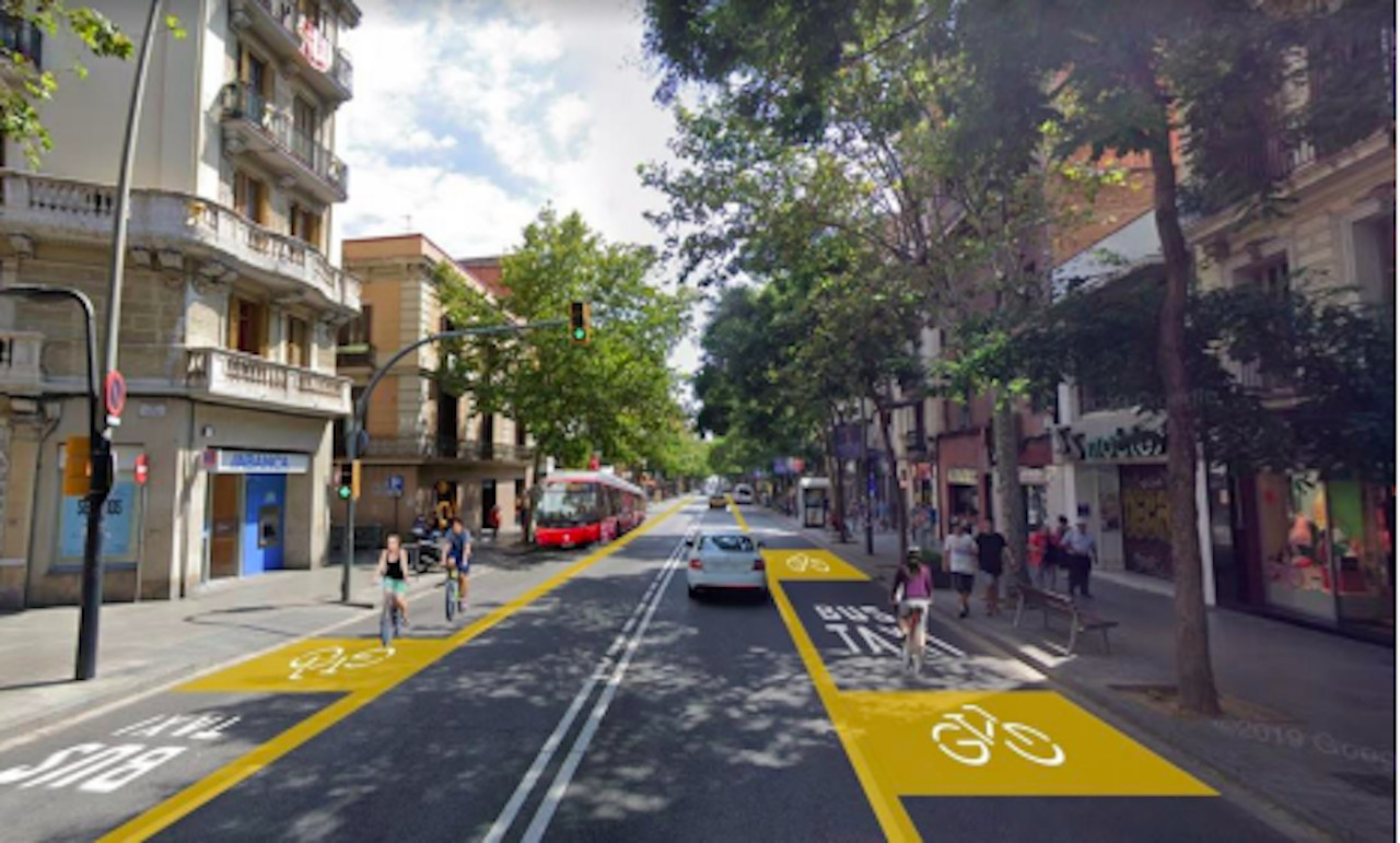 Imagen del futuro carril-bus-taxi-bici de Creu Coberta / AYUNTAMIENTO DE BARCELONA