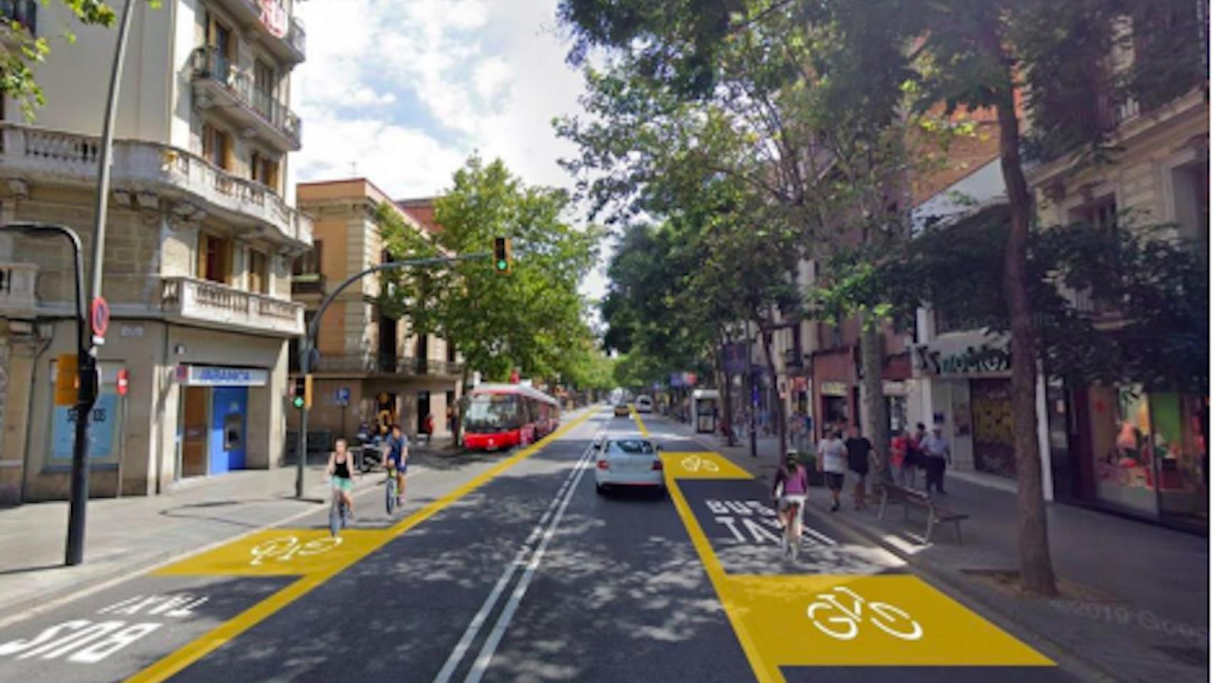 Imagen del futuro carril-bus-taxi-bici de Creu Coberta / AYUNTAMIENTO DE BARCELONA
