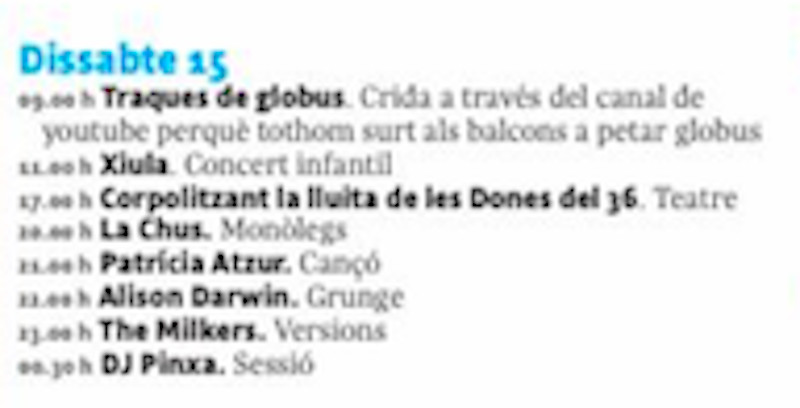 El anterior horario de este sábado de la Festa Major de Gràcia 2020 / L'INDEPENDENT DE GRÀCIA