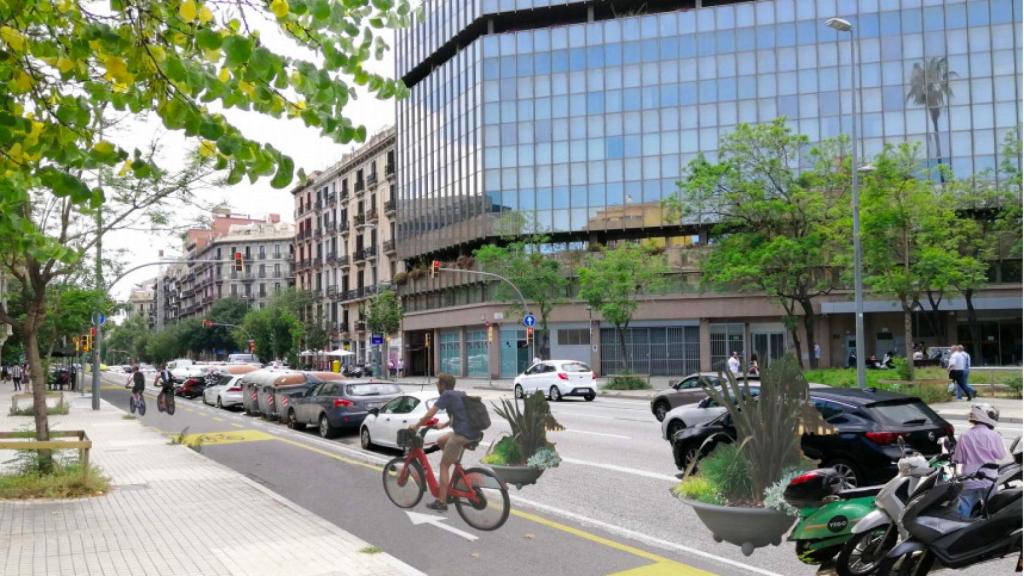 Imagen de un tramo del futuro carril bici de Aragó / AYUNTAMIENTO DE BARCELONA
