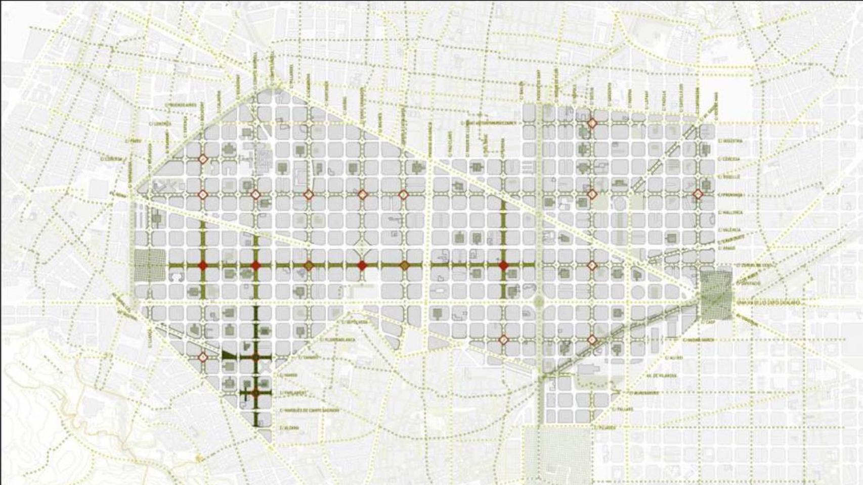 Plano del proyecto para convertir l'Eixample en una gran superilla/ AJUNTAMENT DE BARCELONA