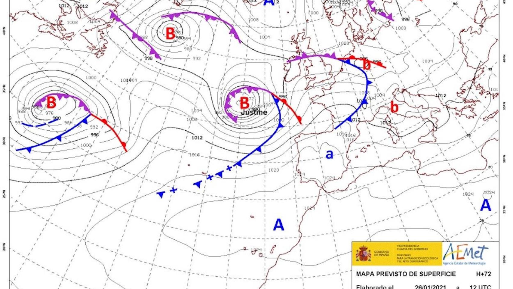 Llegada del temporal Justine a España y Barcelona / AEMET