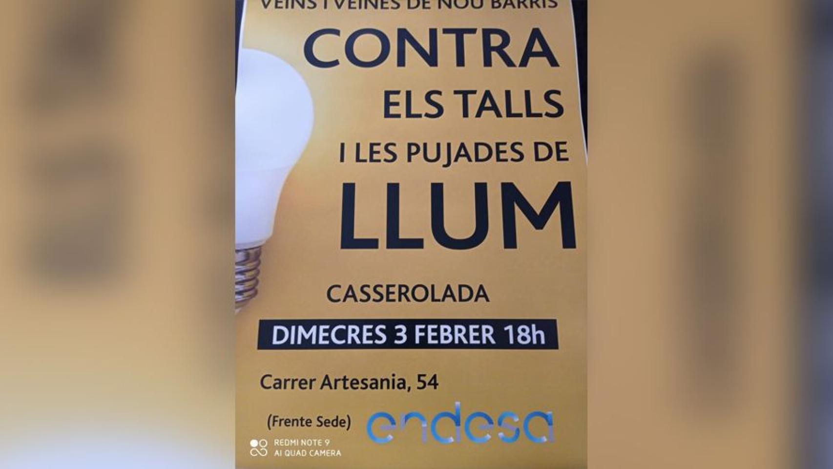 Cartel de los vecinos de Nou Barris contra los cortes de luz de Endesa / TWITTER