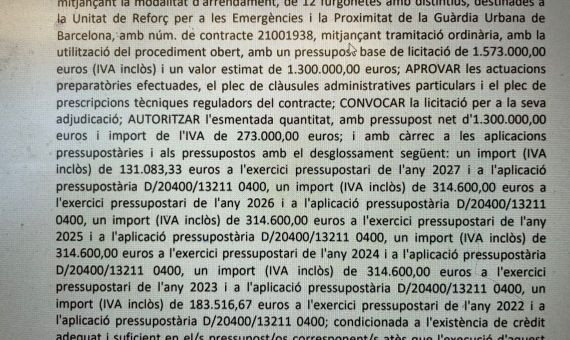 El texto con la licitación de las furgonetas / AYUNTAMIENTO DE BARCELONA