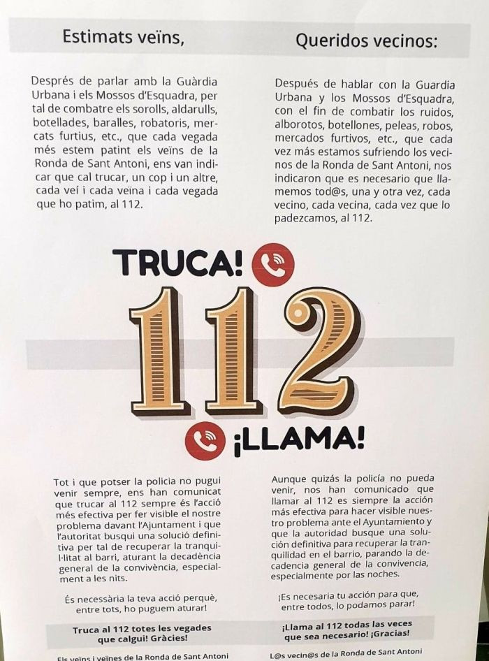 Cartel de los vecinos de Sant Antoni en un comercio / VECINOS Y COMERCIANTES DE SANT ANTONI