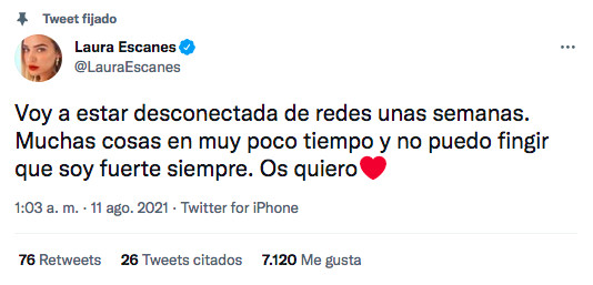 El tuit de Laura Escanes que ha preocupado a sus fans / TWITTER