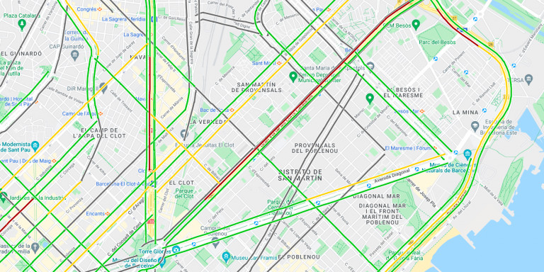 El mapa de Trànsit de la Generalitat muestra la retención en el túnel / TRÀNSIT