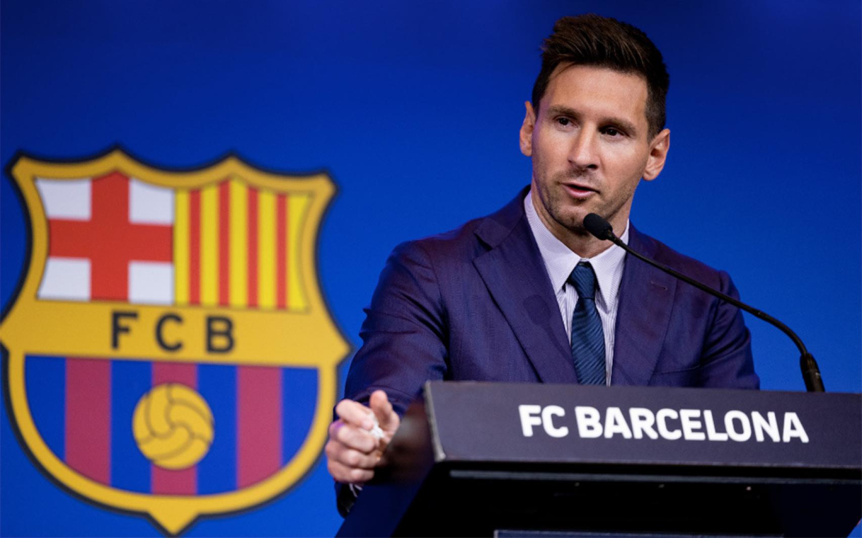 Leo Messi, durante la rueda de prensa de despedida con el FC Barcelona / EFE