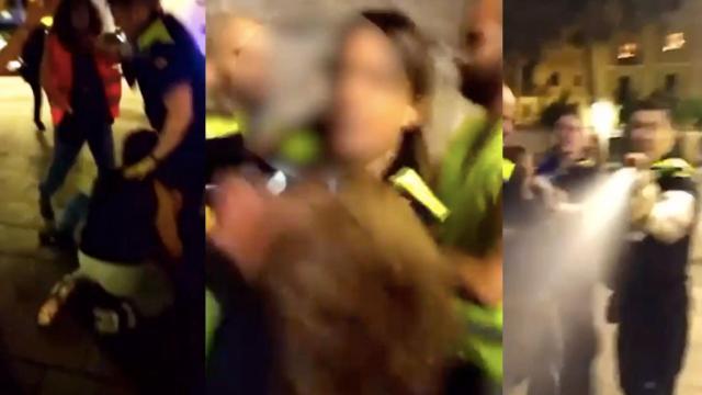 Tres imágenes del choque entre un esplai y Guardia Urbana el domingo