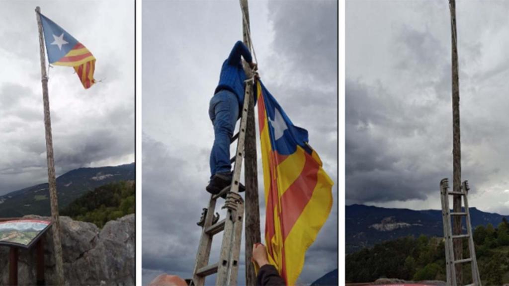 Retirada de una bandera independentista en el parque natural Cadí-Moixeró