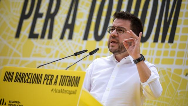 Pere Aragonès, presidente de la Generalitat, en una acto de partido