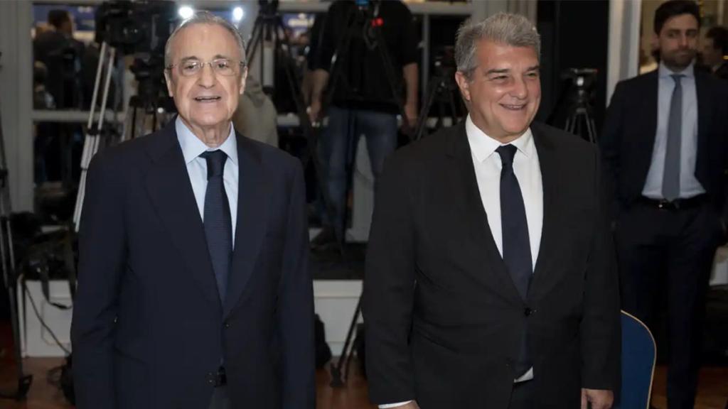 Florentino Pérez y Joan Laporta, durante un acto de la Superliga Europea / REDES
