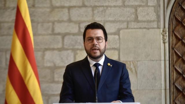 Comparecencia del presidente de la Generalitat, Pere Aragonès, este martes desde el Palau de la Generalitat.