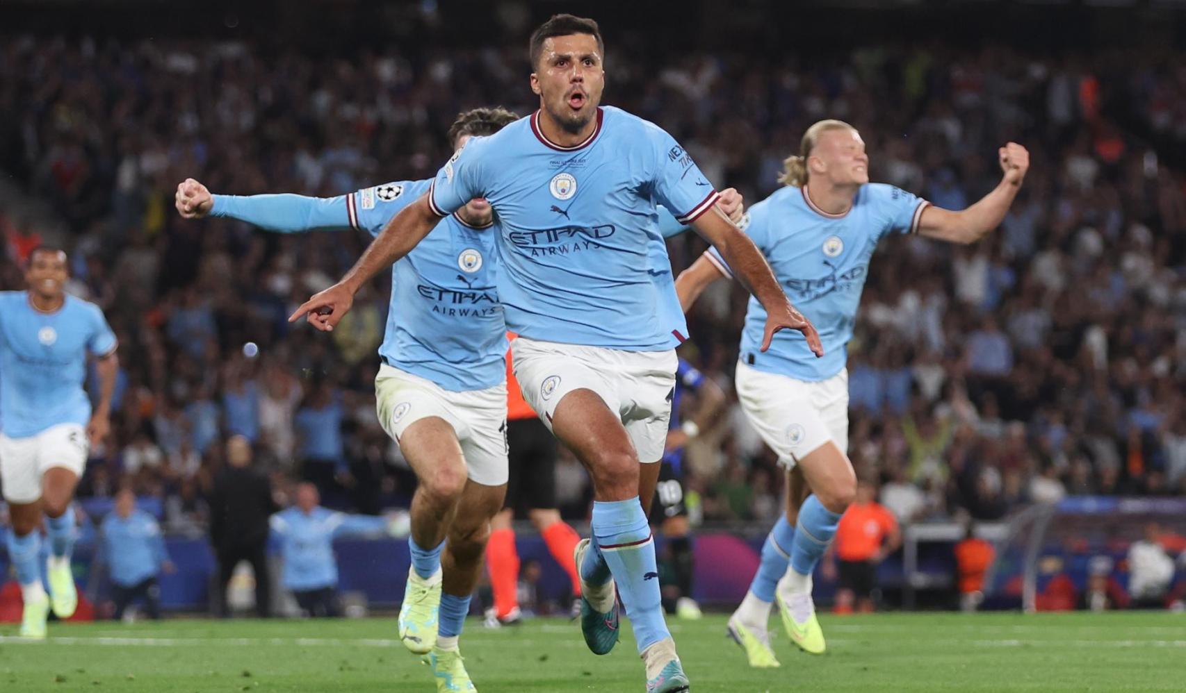 Rodri celebra su gol al Inter