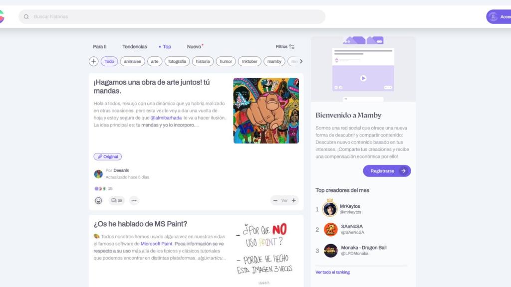 El interfaz de la red social Mamby