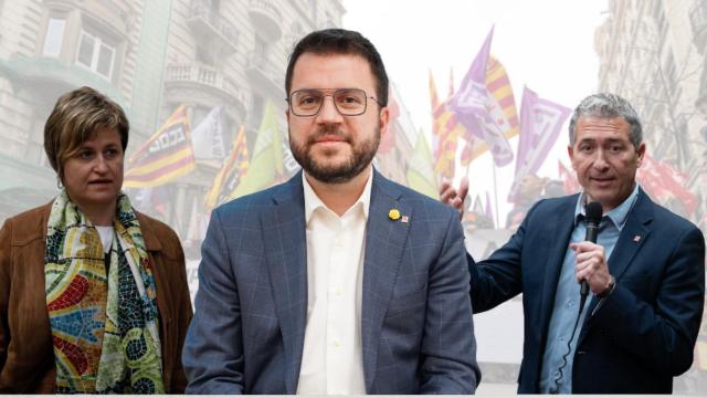 La nueva consejera de Educación, Anna Simó, junto al presidente de la Generalitat, Pere Aragonès, y el exconsejero Josep Gonzàlez-Cambray