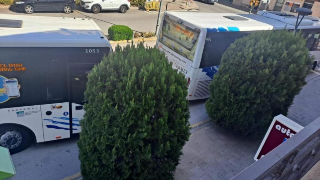 Dos autobuses en la puerta