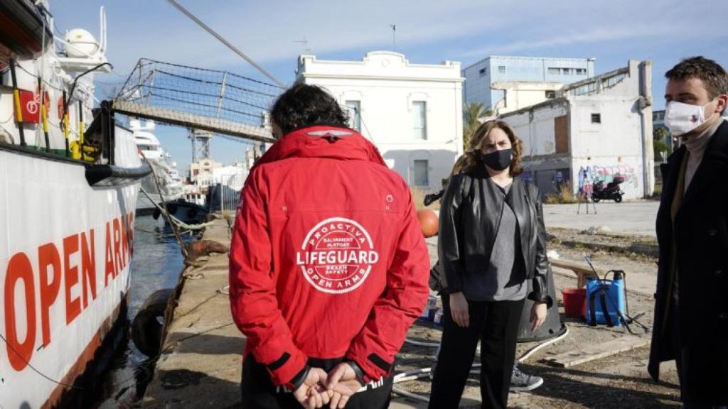 Oscar Camps, Ada Colau y Marc Serra, en un acto conjunto