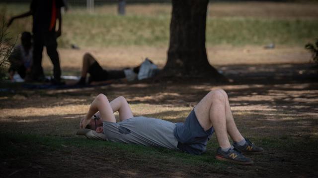 Una persona se cubre del sol en plena ola de calor