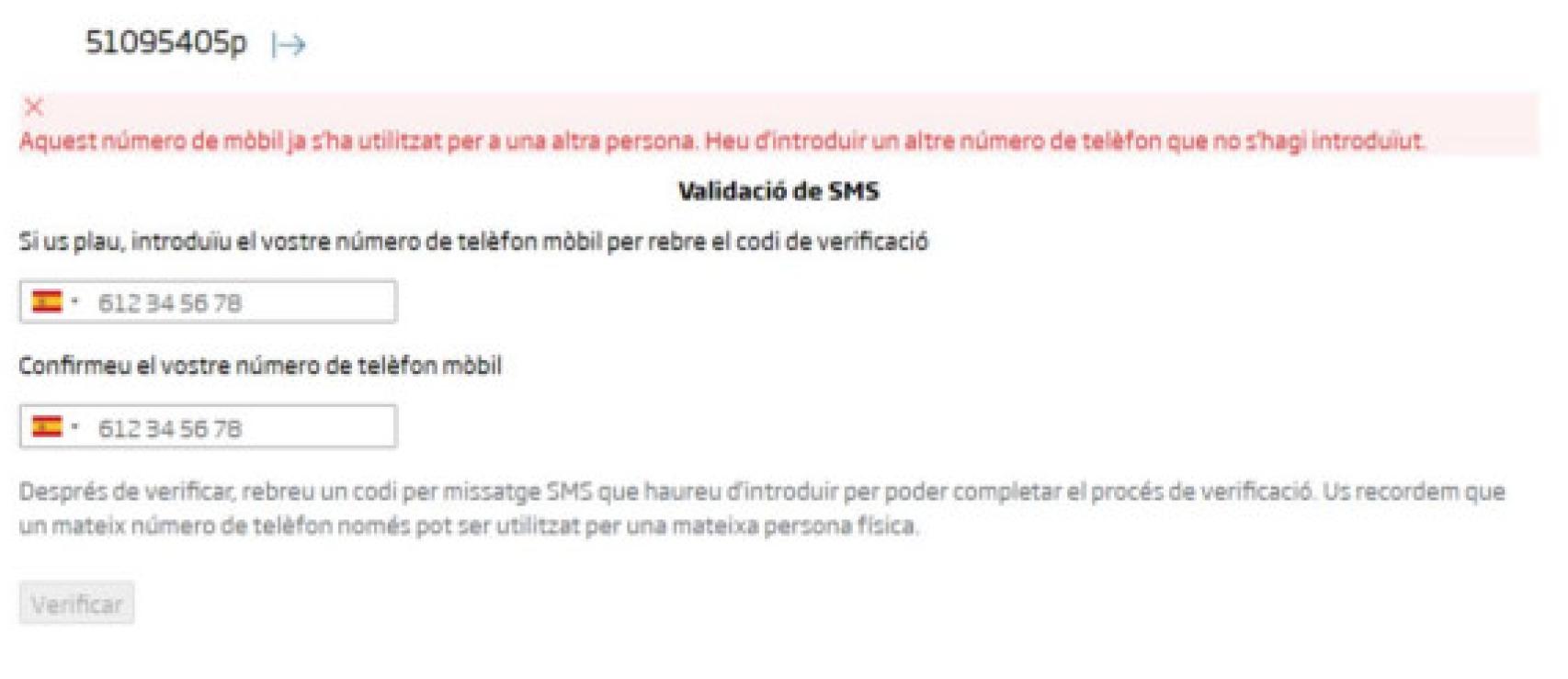 Alerta en caso de que se use el mismo móvil para validar la identidad de más de un elector