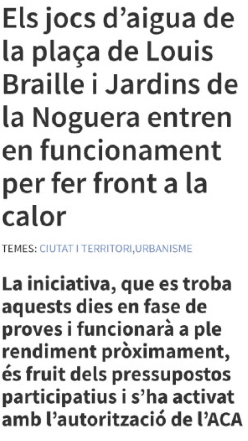 Publicación ayuntamiento del Prat sobre la puesta en marcha de juegos acuáticos en dos parques del municipio