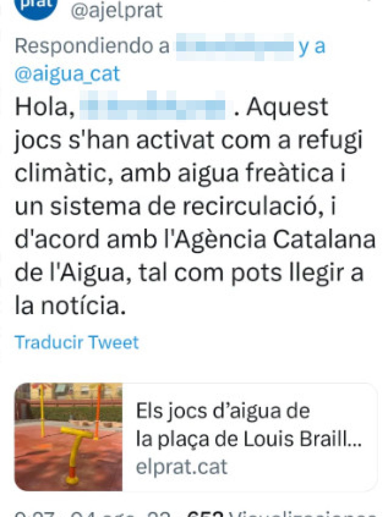 Respuesta del Ayuntamiento del Prat en redes sociales