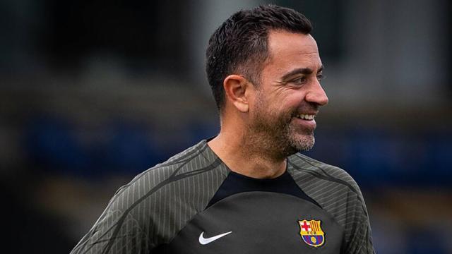Xavi Hernández, durante una sesión de entrenamiento con el FC Barcelona