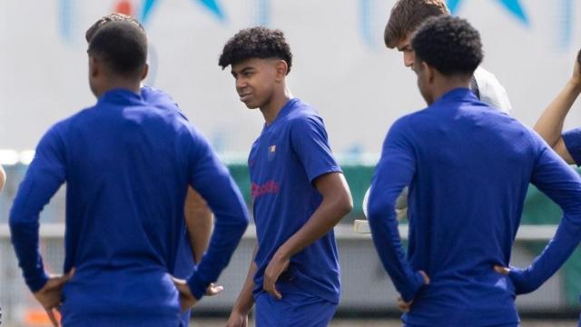 Lamine Yamal, en un entrenamiento con el FC Barcelona