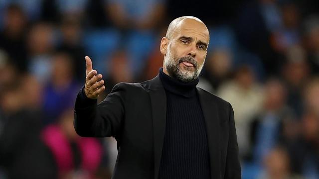 Pep Guardiola, durante el debut del Manchester City en Champions League