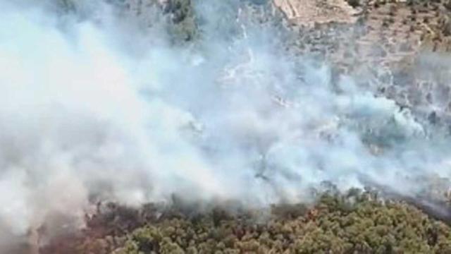 Los bomberos trabajan en un incendio forestal en Vespella de Gaià (Tarragona)