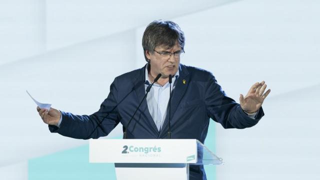 El 'expresident' fugado Carles Puigdemont, en un mitin de Junts