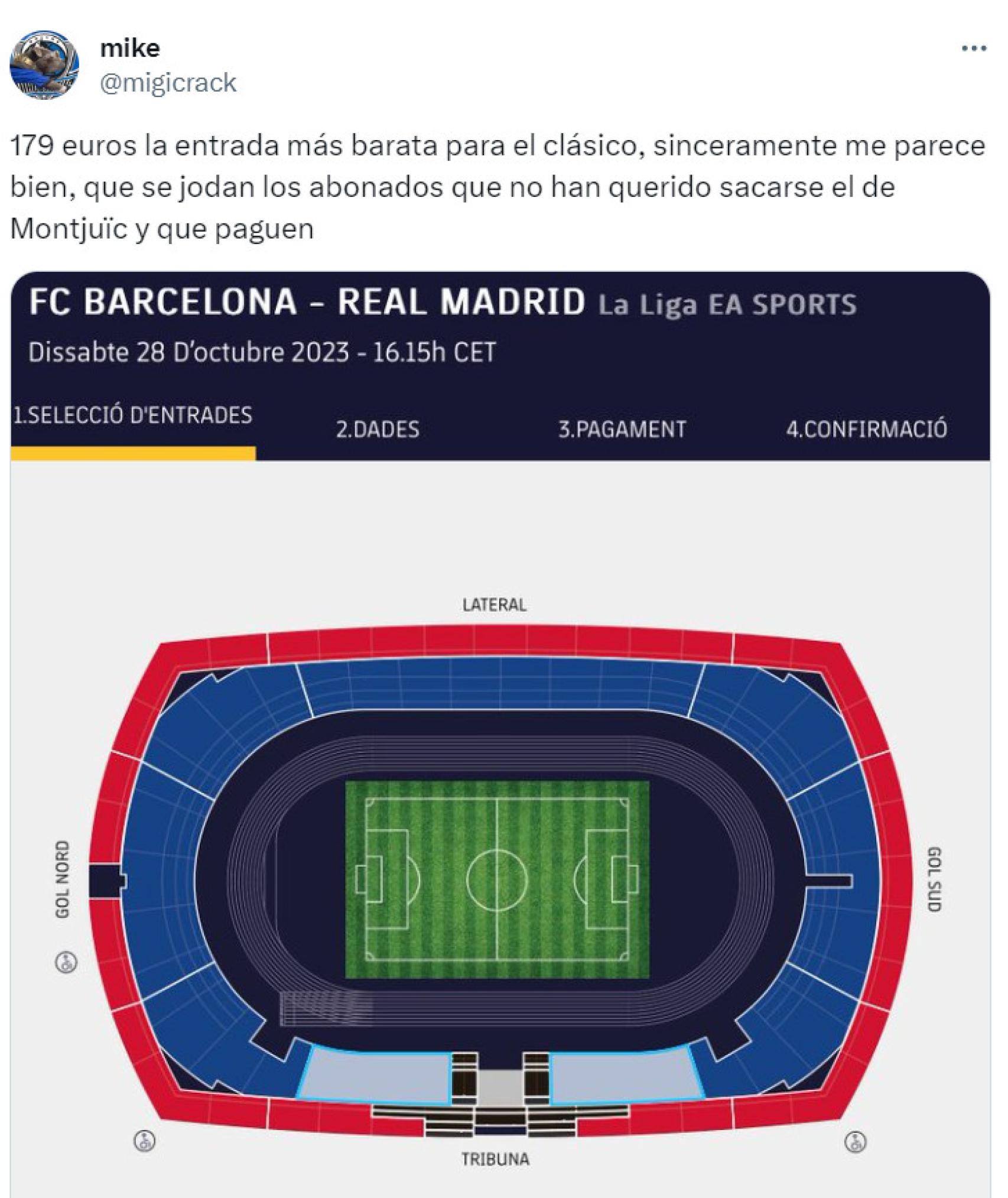 Un usuario de Twitter critica a los socios del Barça que no han renovado su abono de temporada